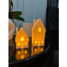 Kstech 2'li Set Kış Evi, Noel Evi, Yılbaşı Evi Temalı Dekoratif Süs ve Obje, Tealight LED Mumlar Dahil