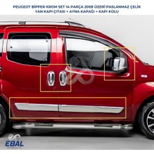 Ebal Oto Peugeot Bipper 3'lü Krom Set Yan Kapı Çıtası+Kapı Kolu+ Ayna Kapağı Paslanmaz Çelik