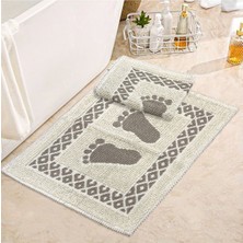 Soffy Krem & Kahve 2 Adet 50X70 cm Banyo Paspası %100 Doğal Pamuk Ayak Paspası Ayak Havlusu