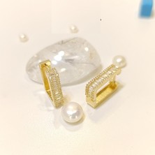 Altın Ofisi 17mm Baget Taşlı Dikdörtgen Halka Küpe 14 Ayar Altın HD VİDEOLU