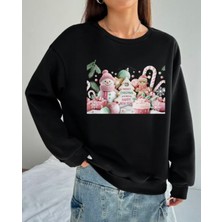 Amor Face Özel Tasarım Yılbaşı Kurabiyesi Baskılı Şardonlu Kışlık Şık Kadın Sweatshırt