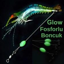 Eagenset Fosforlu Glow İğneli, Boncuklu Silikon Karides Yapay Yem Mavi