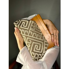 Jophiel Bahram Petite - Zincirli, Ahşap Burslu Kumaş Çanta, Clutch, El Çantası, Kol Çantası, Omuz Çantası, Çanta