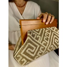 Jophiel Bahram Petite - Zincirli, Ahşap Burslu Kumaş Çanta, Clutch, El Çantası, Kol Çantası, Omuz Çantası, Çanta