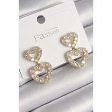 Ezo Concept Pirinç Gold Renk Zirkon Taşlı Sallantı Kalp Model Kadın Küpe