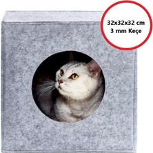 Tekno Trust Kedi Evi Yuvası Keçe Açık Gri 3mm Kaliteli Keçe 32x32x32 cm