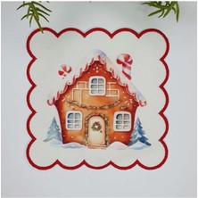 Decofav Yılbaşı Konsept Şeker Ev Temalı Nakış Kenar Kumaş Kokteyl Peçetesi 1 Adet