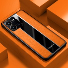 Zebana Vivo Y22S Uyumlu Kılıf Zebana Premium Deri Kılıf Turuncu