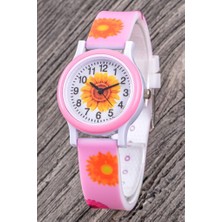 Saattino Çocuk Kol Saati Silikon Kordon Kız Çocuk Çiçek Figürlü Pembe Renk ST-304347