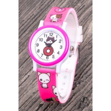 Saattino Çocuk Kol Saati Pembe Silikon Kordon Kız Çocuk Kedi Desenli Rakamlı Analog ST-304340