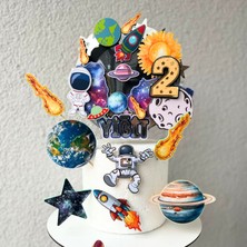 Cake Topper Uzay Astronot Temalı Erkek Çocuk Doğum Günü Isme Özel 3D Pasta Parti Süsü Seti