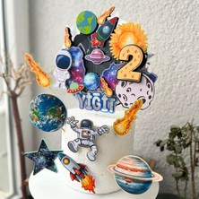 Cake Topper Uzay Astronot Temalı Erkek Çocuk Doğum Günü Isme Özel 3D Pasta Parti Süsü Seti