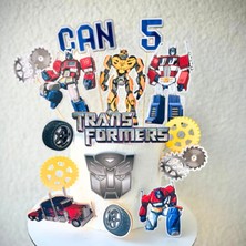 Cake Topper Transformers Karakterleri Temalı Erkek Çocuk Doğum Günü Isme Özel 3D Pasta Parti Süsü Seti