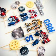 Cake Topper Transformers Karakterleri Temalı Erkek Çocuk Doğum Günü Isme Özel 3D Pasta Parti Süsü Seti