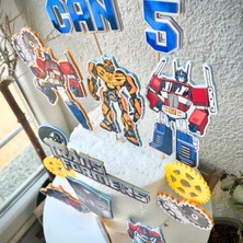 Cake Topper Transformers Karakterleri Temalı Erkek Çocuk Doğum Günü Isme Özel 3D Pasta Parti Süsü Seti