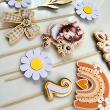Cake Topper Papatya Temalı Kız Çocuk Doğum Günü Isme Özel Kişiselleştirilebilir 3D Pasta Süsü Seti