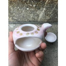 Seramikanaz Seramik El Yapımı Beyaz Pembe Ebruli Yeşil Benekli Buhurdanlık