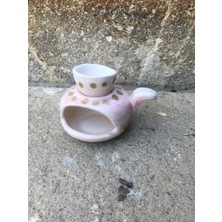 Seramikanaz Seramik El Yapımı Beyaz Pembe Ebruli Yeşil Benekli Buhurdanlık