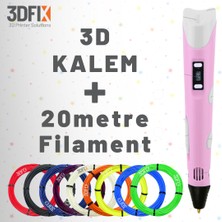 3DFIX - 3D Kalem - 3D Pen - 3 Boyutlu Yazıcı Pembe Kalem + Hediye 20 Metre Filament