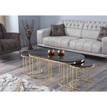 Premium Oval 2+1 Coffee Table Membrane Mdf Orta Sehba Lüx Zarif Tasarım