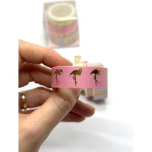 4'lü Lux Altın Yaldızlı Washi Tape / Sticker-Bant (Pink/flamingo)