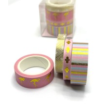 4'lü Lux Altın Yaldızlı Washi Tape / Sticker-Bant (Pink/flamingo)