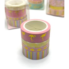 4'lü Lux Altın Yaldızlı Washi Tape / Sticker-Bant (Pink/flamingo)