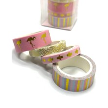 4'lü Lux Altın Yaldızlı Washi Tape / Sticker-Bant (Pink/flamingo)