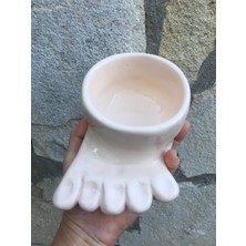 Seramikanaz Seramik El Yapımı Ayak Figürlü Krem Renkli Mini Saksı Sukulent Saksı