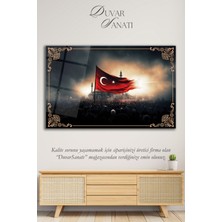 Dalgalanan Türk Bayrağı ve Cami Cam Tablo , Modern Ev Ofis Salon Duvar Dekoru Büyük Tablo ,hediyelik
