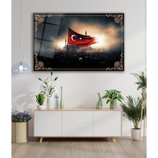 Dalgalanan Türk Bayrağı ve Cami Cam Tablo , Modern Ev Ofis Salon Duvar Dekoru Büyük Tablo ,hediyelik