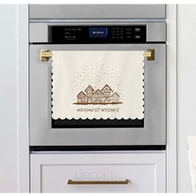 Ekru Zemin Yılbaşı Ev ve Slogan Tasarımlı Lazer Kesim Fırın Örtüsü