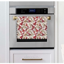 Kırmızı Beyaz Yılbaşı Konsept Evler Tasarımlı Lazer Kesim Fırın Örtüsü