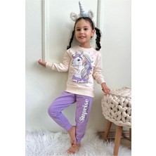 Yağmur Giyim Unicorn Desenli Lila 2 Ip  Pamuk Kız Çocuk Eşofman Takımı 3-10 Yaş 7322-L