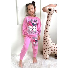 Yağmur Giyim Kuromi Desenli Pembe 2 Ip  Pamuk Kız Çocuk Eşofman Takımı 3-10 Yaş 7278-P