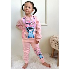 Yağmur Giyim Sttıch Desenli Somon 3 Ip Şardonlu Kapşonlu  Pamuk Kız Çocuk Eşofman Takımı 3-10 Yaş 7335-S