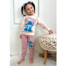 Yağmur Giyim Stıtch Desenli Gül Kurusu 2 Ip  Pamuk Kız Çocuk Eşofman Takımı 3-10 Yaş 7293-GK