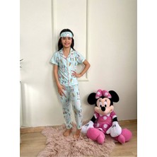 Pjkö Tavşan Desenli Mint Kısa Kollu Önden Düğmeli Kız Çocuk Pijama Takımı 4-12 Yaş 568K
