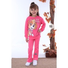 Yağmur Giyim Paw Petrol Desenli Fuşya Fitilli Taytlı 2 Ip  Pamuk Kız Çocuk Takımı 3-10 Yaş 7263-F