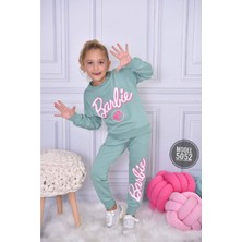 Yağmur Giyim Barbie Desenli Yeşil 2 Ip  Pamuk Kız Çocuk Eşofman Takımı 5-14 Yaş 5052-Y