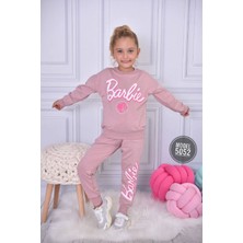 Yağmur Giyim Barbie Desenli Gül Kurusu 2 Ip  Pamuk Kız Çocuk Eşofman Takımı 5-14 Yaş 5052-GK