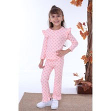 Yağmur Giyim Papatya Desenli Pembe Fitilli 2 Ip  Pamuk Kız Çocuk Takımı 3-10 Yaş 7207-P