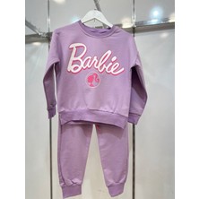 Yağmur Giyim Barbie Desenli Lila 2 Ip  Pamuk Kız Çocuk Eşofman Takımı 5-14 Yaş 5052-L