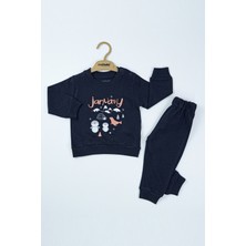 Penguen Desenli Uzun Kollu Sweatshirt Pamuklu Erkek Bebek Alt Ust Takım Erkek Bebek Ikili Takım 2 Li