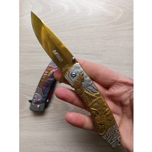 Çakı Gold Kurt Desenli Full Metal Bıçak