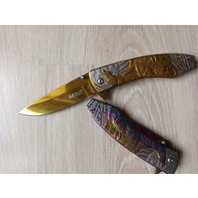 Çakı Gold Kurt Desenli Full Metal Bıçak