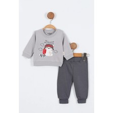 Rakun Desenli Uzun Kollu Pamuklu Sweatshirt Erkek Bebek Alt Ust Takım Erkek Bebek Ikili Takım 2 Li