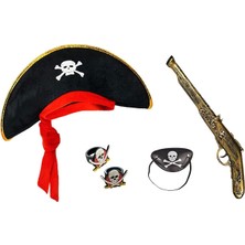 Korsan Şapkası +  + Maske + 2 Adet Yüzük Kostüm Seti Çocuk