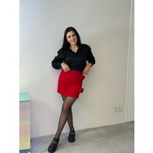 Kırmızı Iki Gül Detaylı Yırtmaçlı Etek