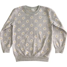 Arya Nisa Kids Kız Çocuk Iki Iplik Pamuklu Şardonlu Gri Papatya Desenli Uzun Kollu Pijama Takımı